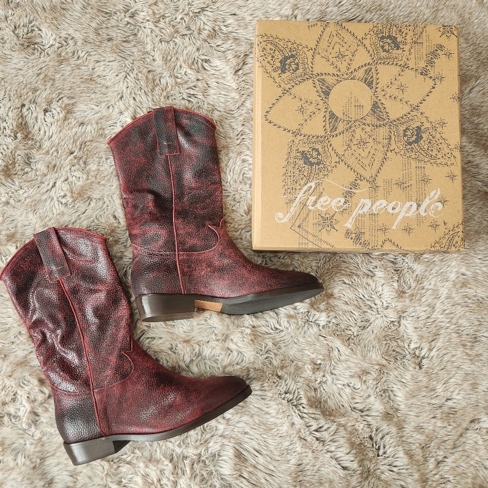 Free People Pepper Pull-on Boots in Dylan Sunset Red Distressed Leather
